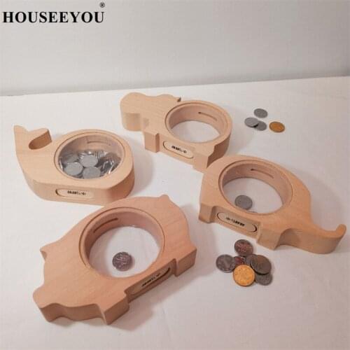 Art Wood Piggy Bank Bedroom Desk Decoration Coin Storage Box Creative Elephant Money Boxes Children Gift Crafts Decoration
