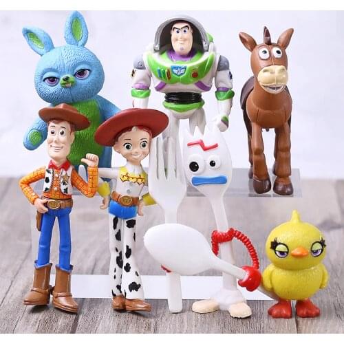 Toy Story 4 Woody Jessie Buzz Lightyear Bullseye Forky Ducky Bunny PVC Figures Toys 7pcs/set