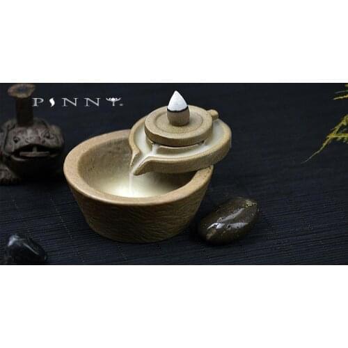 PINNY Stone Mill Ceramic Incense Burner Backflow Incense Holder Living Room Handmade Ceramic Crafts Sandalwood Censer Cones