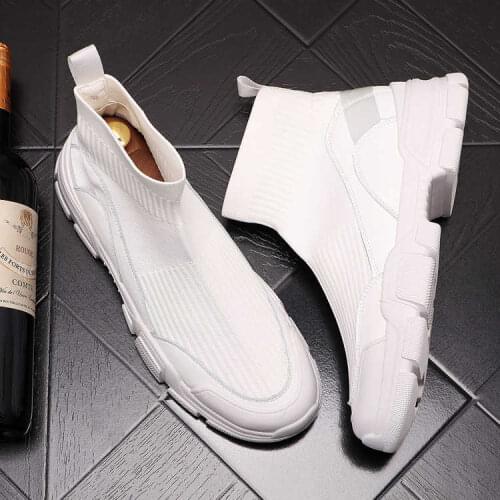 Fashion Men Knitted Sock Shoes Thick Bottom Sneakers Mesh Casual Shoes Height Increasing Shoes Ankle Boots Zapatillas Hombre