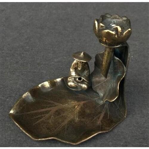 Copper Statue Pure Copper Incense Insertion Incense Stove Censer Old Man Fishing Fish Lotus Decoration Statue