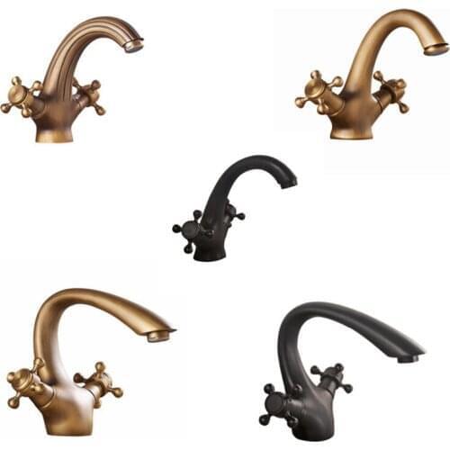 Copper Ancient European-style Faucet Black Cold-hot Mixed Faucet Large Curved Sheep Corner Line Faucet