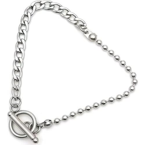 Fashion OT word buckle NK stitching titanium steel stainless steel bracelet chain hip hop men and women jewelry hot sale