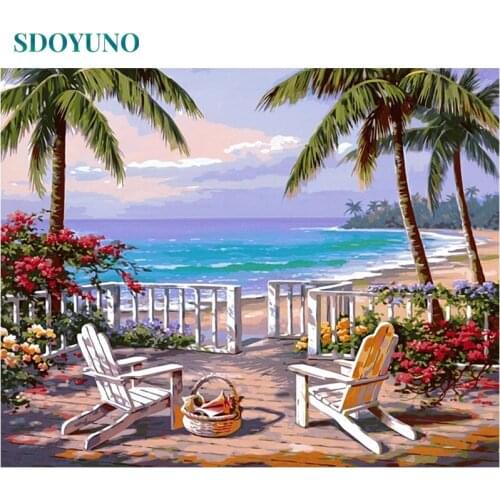 SDOYUNO Frame Seaside Landscape DIY Painting By Numbers Modern Wall Art Coloring By Number Handpainted Oil Painting Home Decor