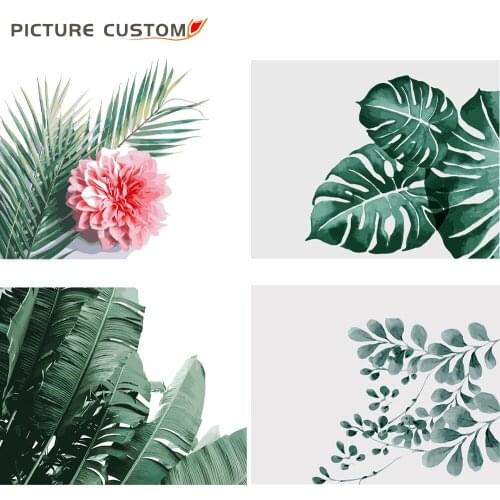 DIY Painting By Numbers Green Plant Leaf Landscape Paint Canvas Picture Oil Painting Coloring By Numbers Hand Painted Home Decor