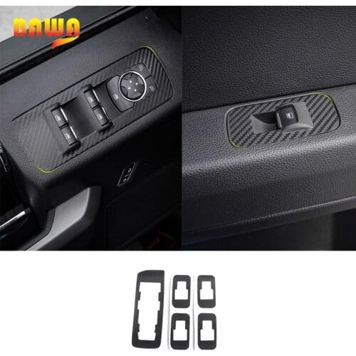 BAWA Carbon Fiber Sticker Interior Armrest Window Lift Button Switch Decoration Stickers For Ford F150 2015 Up Car Styling