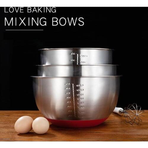 Stainless Steel Mixing Bowl with Scale + Lid Set Non Slip Silicone Base Bowl for Beat Eggs