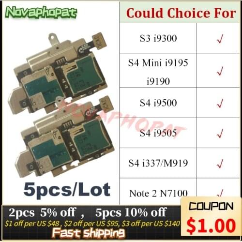 For Samsung Galaxy S3 i9300 S4 Mini i9190 i9505 SIM Card Reader Holder Micro SD Memory Socket Slot Tray flex Cable 5pcs/lot