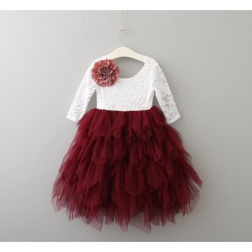 Wholesale Free fast shipping Fall 1-8T Girls Lace Long Dress Princess Girl Maxi Dresses Girl Puffy Costumes for Wedding Birthday