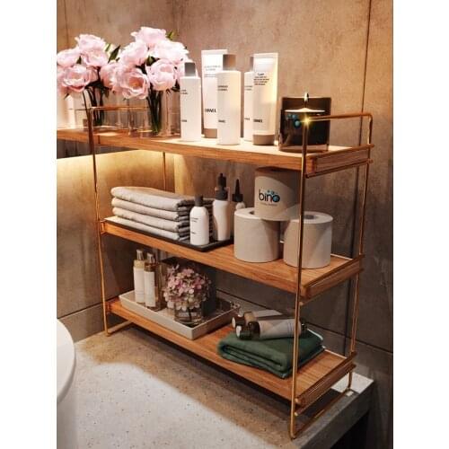 Table Top Regulatory Service Rack Decorative Gold Color Wooden Editor Organizer Kitchen Rack Bathroom Shelf