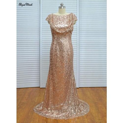 Real Photo Sheath Scoop Gold Sequined V-Back Elegant Cap Sleeves Evening Dress Prom Gown