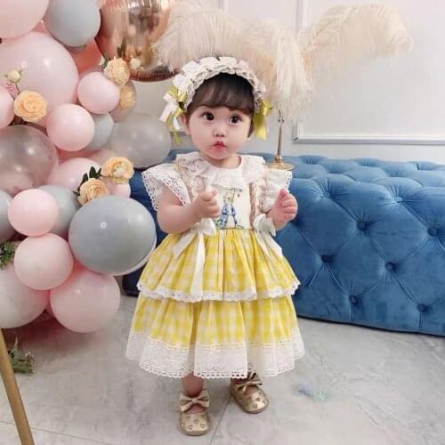 2-6Y Baby Girl Chritening First Communion Yellow Rabbit Princess Lolita Dress for Girls Easter Birthday Party Dress