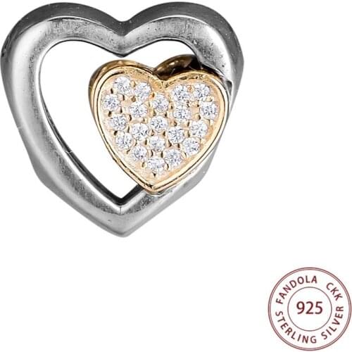 Authentic 925 Sterling Silver Clear CZ Joined Together Charms Beads Fits Women Bracelets Bead Original Jewelry perles pour