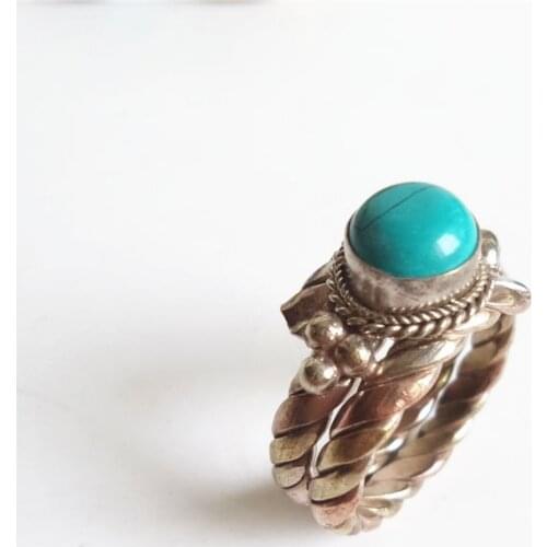 R101 Nepal Rose Copper Inlaid Stone Bead Wrapped Rings
