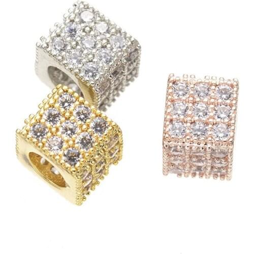 Rhodium/Gold/Rose Gold 8mm Brass Square Beads Big Hole Spacer Micro-Inserts Beads For Jewelry Making CHF245
