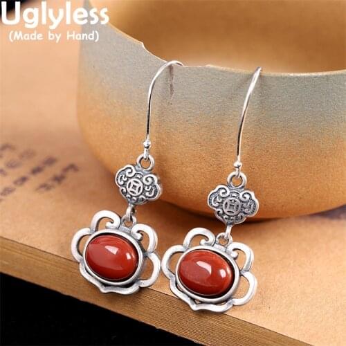 Uglyless China Chic RUYI Abstract Heart Earrings for Women Ethnic Meaty Agate Earrings Thai Silver Jewelry 925 Silver Brincos