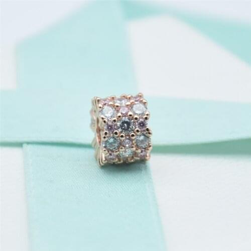 2020 New 100% 925 Sterling Silver Rose Pink & Clear Sparkle Charms Fit Charm Necklace Bracelet DIY For Women Jewelry Wholesale