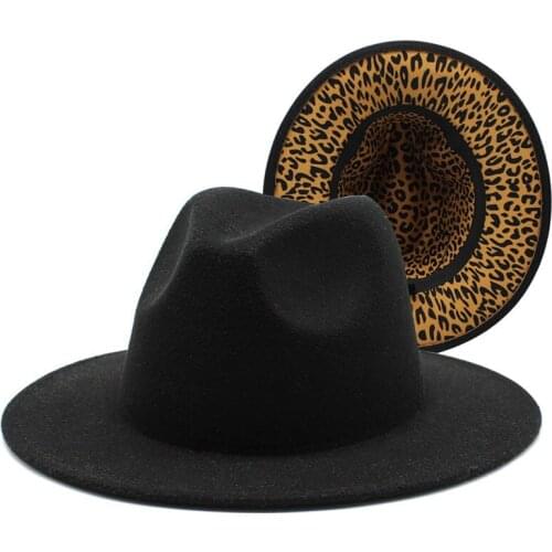 5pcs Fedoras In Bulk Female Male Leopard Felt Fedora Hat for Women Men Wide Brim Hats Woman Man Jazz Cap Winter Caps Wholesale