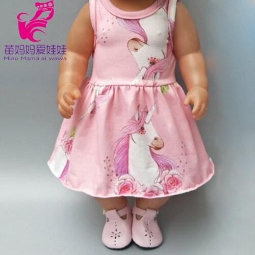 Fits for 43cm Babies Doll Dress Pink Unicorn Pattern Doll Dress Underpants for 18" Baby Girls Doll Accessories Toys Clothes