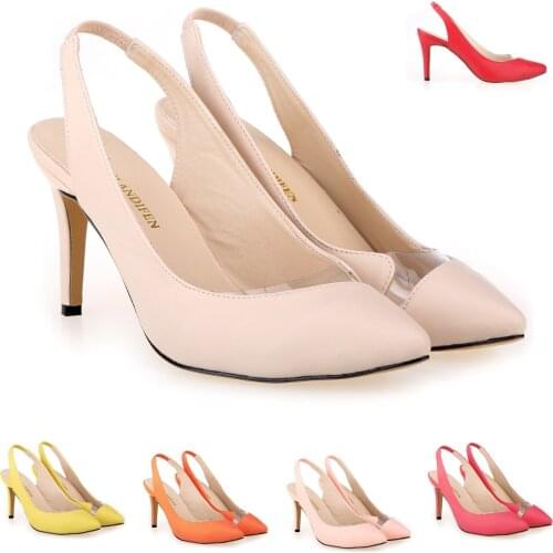 Women Pumps Pointed Toe Shoes Thin Heels Wedding Party Girl High Sole Nude Color Big Size