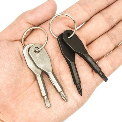 Outdoor EDC Portable Ultralight Steel Pocket Outdoors Repair Tools Key Shape Multi Slotted Screwdrivers keyring