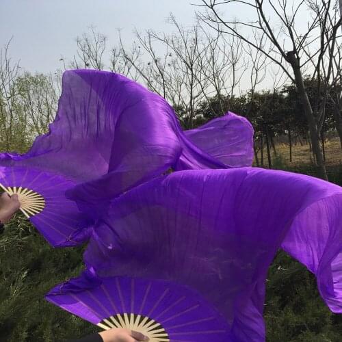 Hot-selling 1.8*0.9 meter nice Purple color Belly Dancing 100% Real Silk Fans Veils wholesale oriental dancing Fans