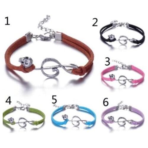 Vintage Silver Infinity Music Skeleton Bracelet Korean Velvet Bracelet Wrap charm Bracelet Women Jewelry Making Wristband