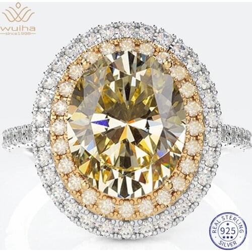 WUIHA Vintage 925 Solid Sterling Silver Champagne Topaz Gemstone Wedding Engagement 18K Yellow Gold Rings Fine Jewelry Wholesale
