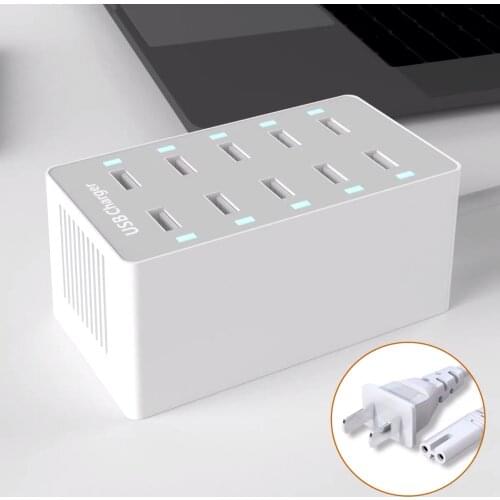 50W USB Charger 10 Ports Multiple USB Charging Station Multi Port Device Fast Charger 5V 2.4A Travel Portable EU US UK Charger