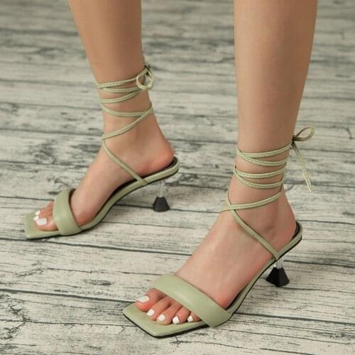 Summer 2021 New Women Shoes Retro Ankle Strap High Heel Clip Toe Strap High Heels Sqaure Ladies Sexy Party Career Sandals