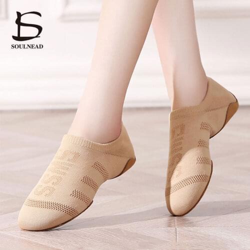 Women Jazz Shoes Ballroom Yoga Ballet Latin Dance Shoes Breathable Soft Flying Mesh Flat Practice Modern Children Dance Sneakers