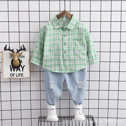 Childrens Boys Clothing Sets 2020 Autumn New Baby Boys Fashion Plaid Shirt+jeans 2pcs Sets Toddler Outwear Kids Boys 2pcs Suits
