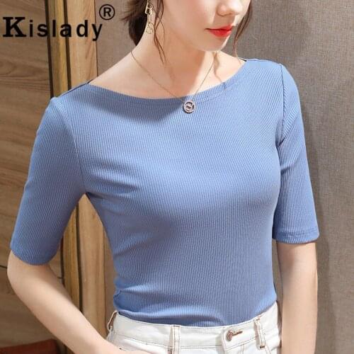 2021 Kislady Autumn Temperament Sexy Tops Women T-Shirts OL Slash Neck Patchwork Harajuku Shirts Korean Gothic Striped Clothes