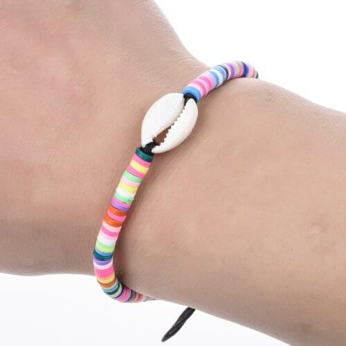 4mmPolymer Clay with shell Elastic Charm Bracelet For Women Girl Jewelry fashion