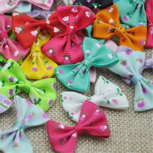 40pcs Grosgrain Ribbon Bows Flower Appliques DIY Craft Wedding B164