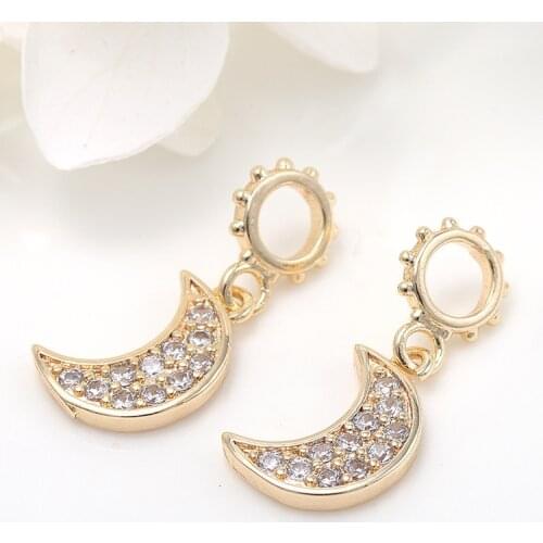 8*20MM 14K Gold Plated Moon Charms for bracelet jewelry making micro pave zircon rhinestone charm pendants accessories