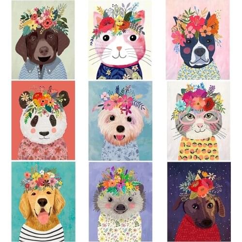 5D Diy Full Square Round Diamond Painting Dog Hedgehog Cat Diamond Mosaic Cartoon Animal Flowers Embroidery Kids Christmas Gift