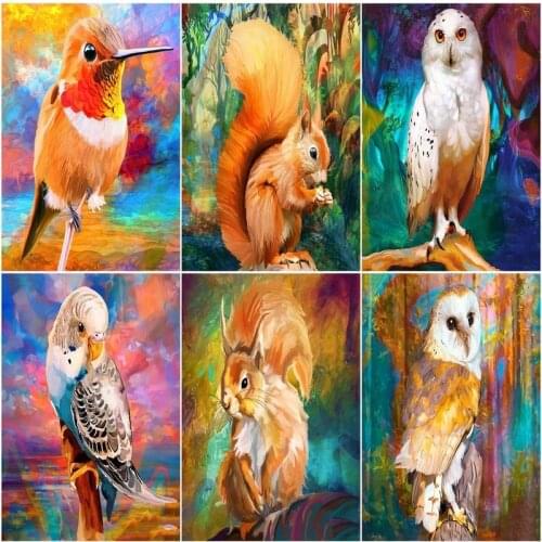 GATYZTORY 5D DIY Diamond Embroidery Owl Squirrel Full Square Round Diamond Painting Animal Mosaic Cross Stitch Decor For Home Gi
