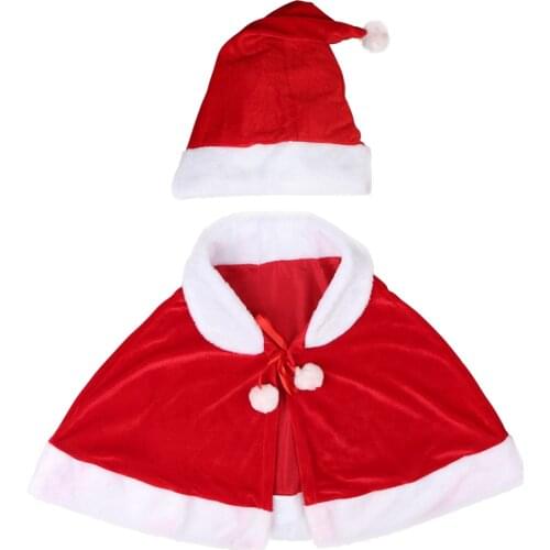Velvet Kids Girls Red Cloak Santa Claus Costume Christmas Party Gift With Hat Cosplay Clothes Cape Dress Up