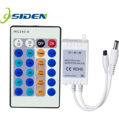 Wireless 24Keys 3*2A RF IR Remote Controller For Single Color 3528 5050 2835 5630 3014 LED Strip Lights DC5-24V IRC240-S