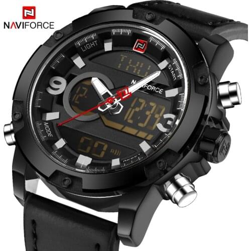 2021 NAVIFORCE Mens Quartz Wristwatch Waterproof Luxury Chronograph Luminous Military Sport Dual Time Leather Men Clock Watches