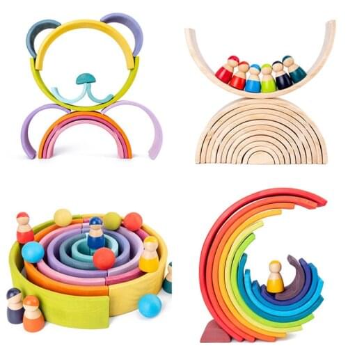 Montessori Wooden Toys Rainbow Blocks Creative Building Kids Toys Early Learning Educational Toys For Children New Year Gifts