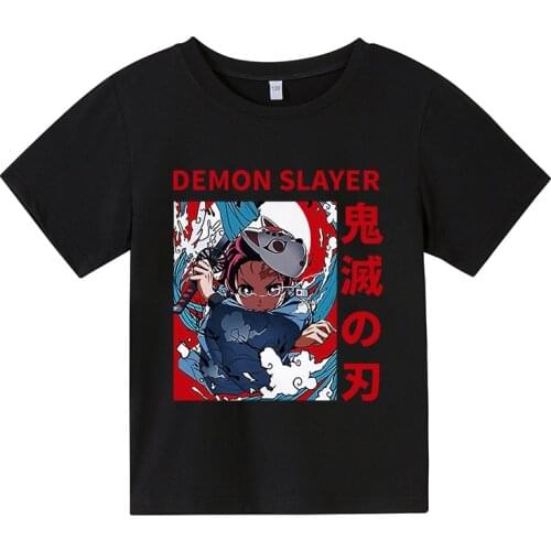 Anime Demon Slayer Kid Coslpay T Shirt Kawaii Blade of Ghost Graphic T-shirt Children summer Tshirt Harajuku cotton short sleeve