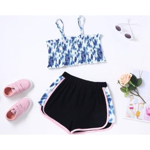 Kids Clothes Girls Children Sets Tie Dye 2 Pcs Sets Strap Tops+short Pants Sport Kids Summer Clothes Girls Clothing Sets 5-10Y