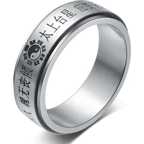 Mens Chinese Ancient Gods And Buddhas Great Mantra Taoist Amulet Good Luck Rotatable Ring Power For Men Spin Anniversary Rings