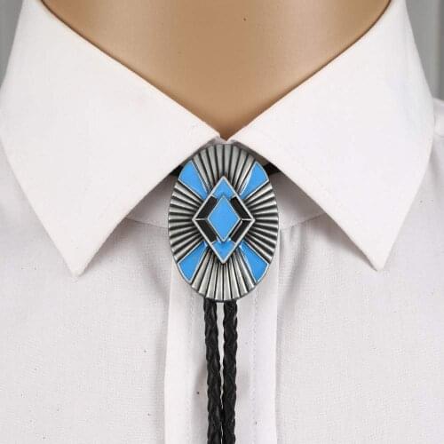 Blue Bolo tie for woman women Handmade Western Art Indian Alloy Necktie oval shape