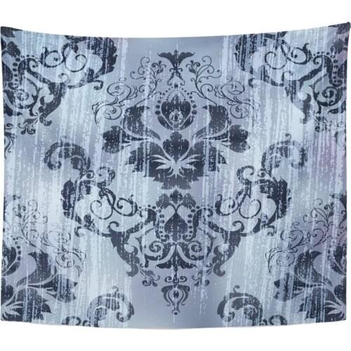 Tapestry Silver Antique Damask Floral Pattern Baroque Beauty Bright Curtains Tapestries Wall Hanging for Living Room Bedroom