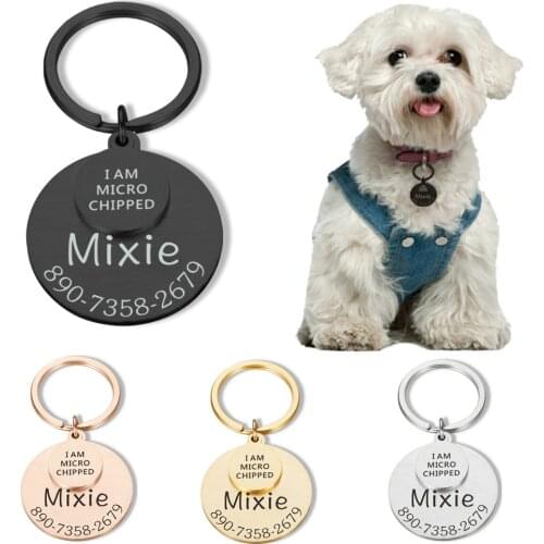 Personalized Collar Pet ID Tag I Am Microchipped Dog Name Number Tag Stainless Steel Pet Id Tag Dog ID Tag Laser Engraving