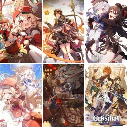 Game Poster Anime Posters Genshin Impact Retro Poster Canvas Painting Wall Art Picture Photos for Childrens Room Home Decor