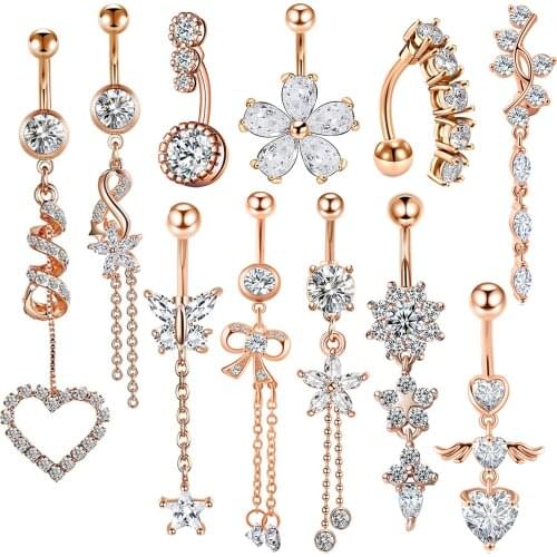 Crystal Belly Button Rings Navel Ring Zircon Drop Dangle Body Belly Piercing Jewelry for Women Beach Belly Navel Rings